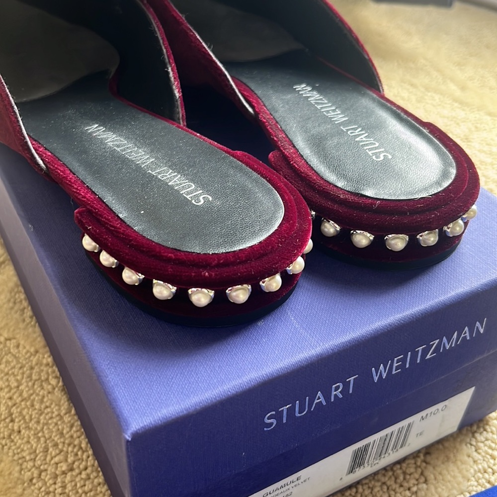 Stuart Weitzman Guamule Flat in Bordeaux Velvet NIB - Picture 4 of 6